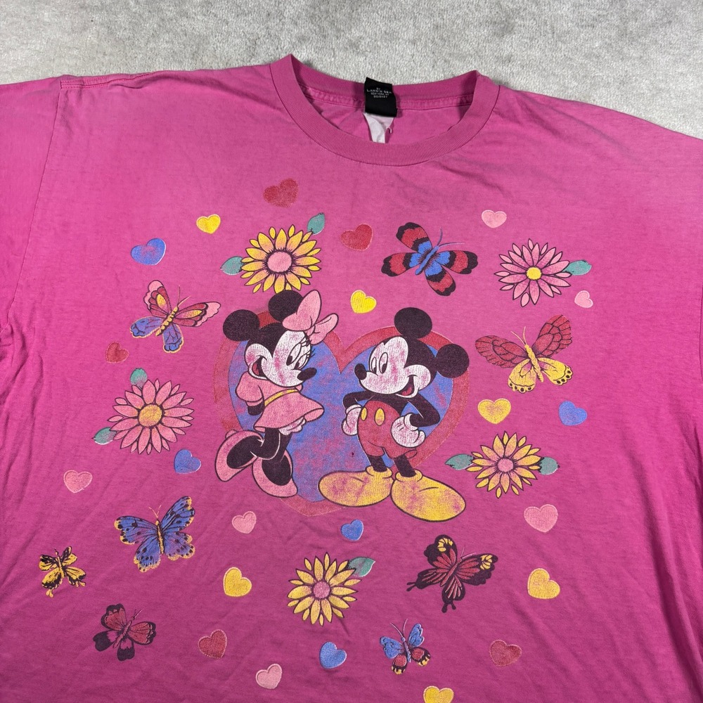 Mickey Unlimited T-Shirt Women 2XL Pink Vintage Mickey Minnie Butterfly Graphic